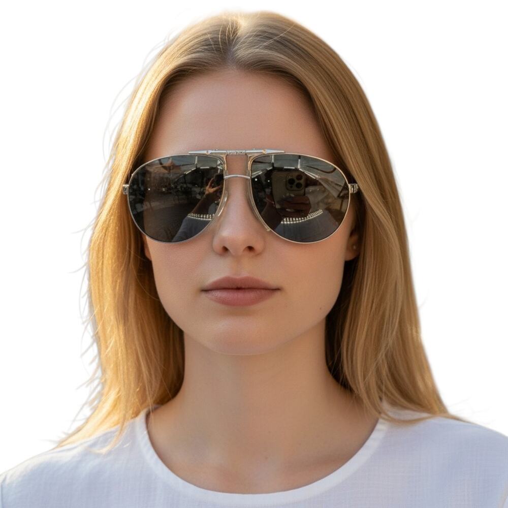 Dolce & Gabbana Vintage Y2K DG2029 Aviator Sunglasses Silver Black 63-14-130